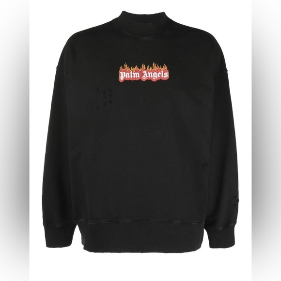 Palm Angels Burning Logo-print distressed sweatshirt